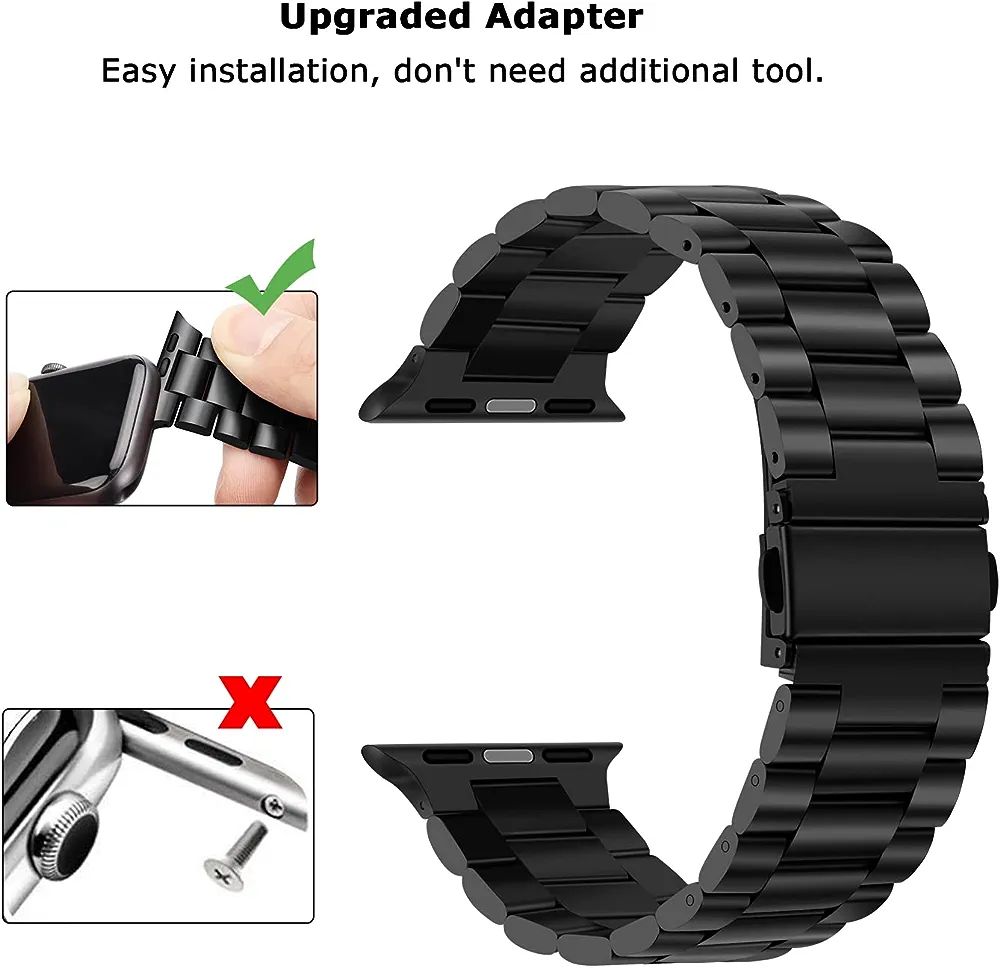 42mm Band For Smart Watch, Band 42mm, Premium Metal, Stainless Steel Bracelet, for Smart Watch Ultra Series 8, 7, SE, 6, 5, 4, 3, 2, 1, Black