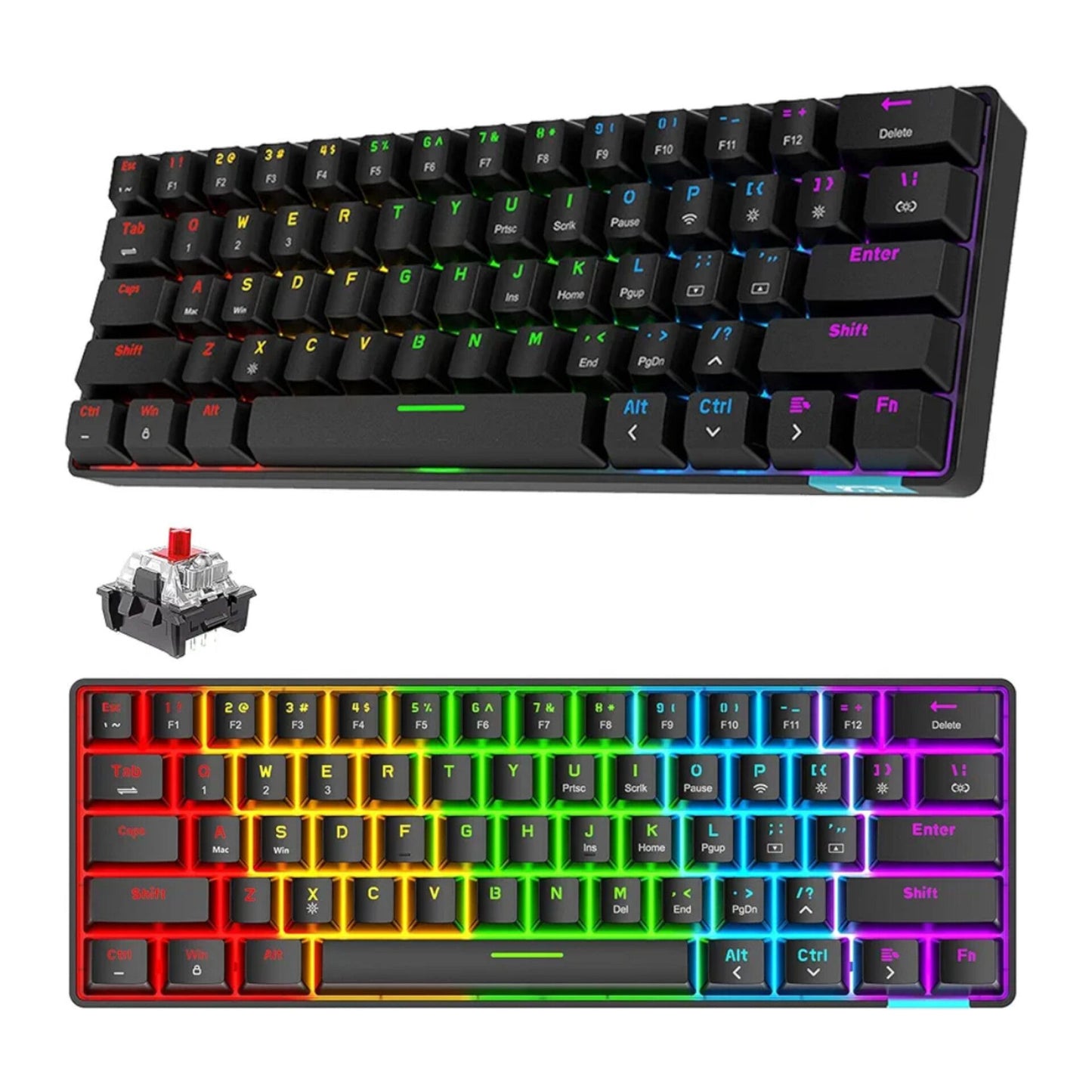 STK61 Wireless Gaming Keyboard, Bluetooth Wireless Keyboard, LED Backlight, Bluetooth PC Keyboard, Programmable RGB Game Keyboard, Suitable for Laptops, Macbooks, PC - Black