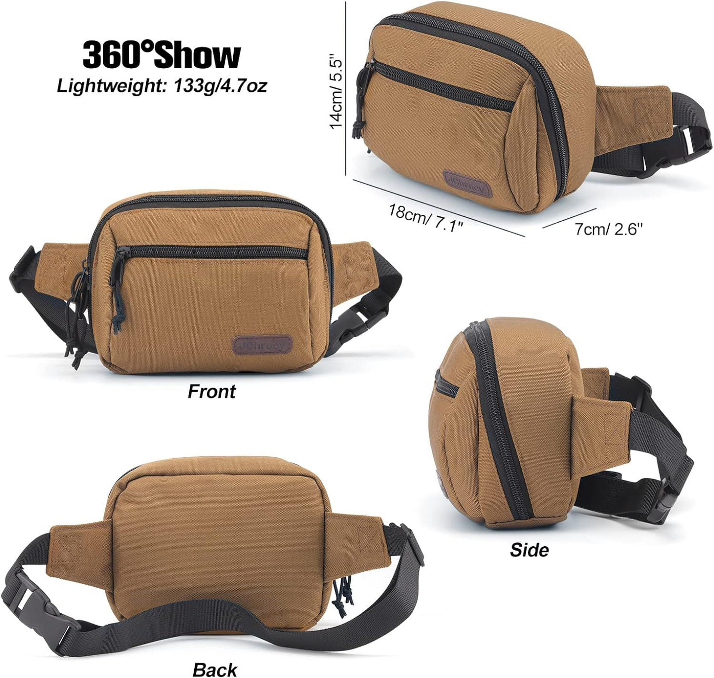 Bum Bag Men's Chest Bag Women Belt Bag Hip Bag Sport Waterproof Stylish Nylon Unisex, brown, Belt bag