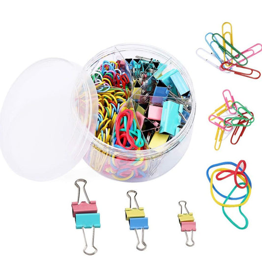 200 plus Pcs of Colorful Binder Clips,Metal Document Holders Paper Clips Assorted Sizes, Rubber Bands, Boxed Office Supplies Sets