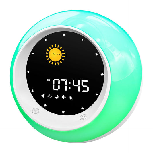 I.CODE Sun & Moon Rise Kids Alarm Clock, Children's Sleep Trainer ,Sleep Sound Machine, Wake Up Light & Night Light ,Teach Kids Day & Night