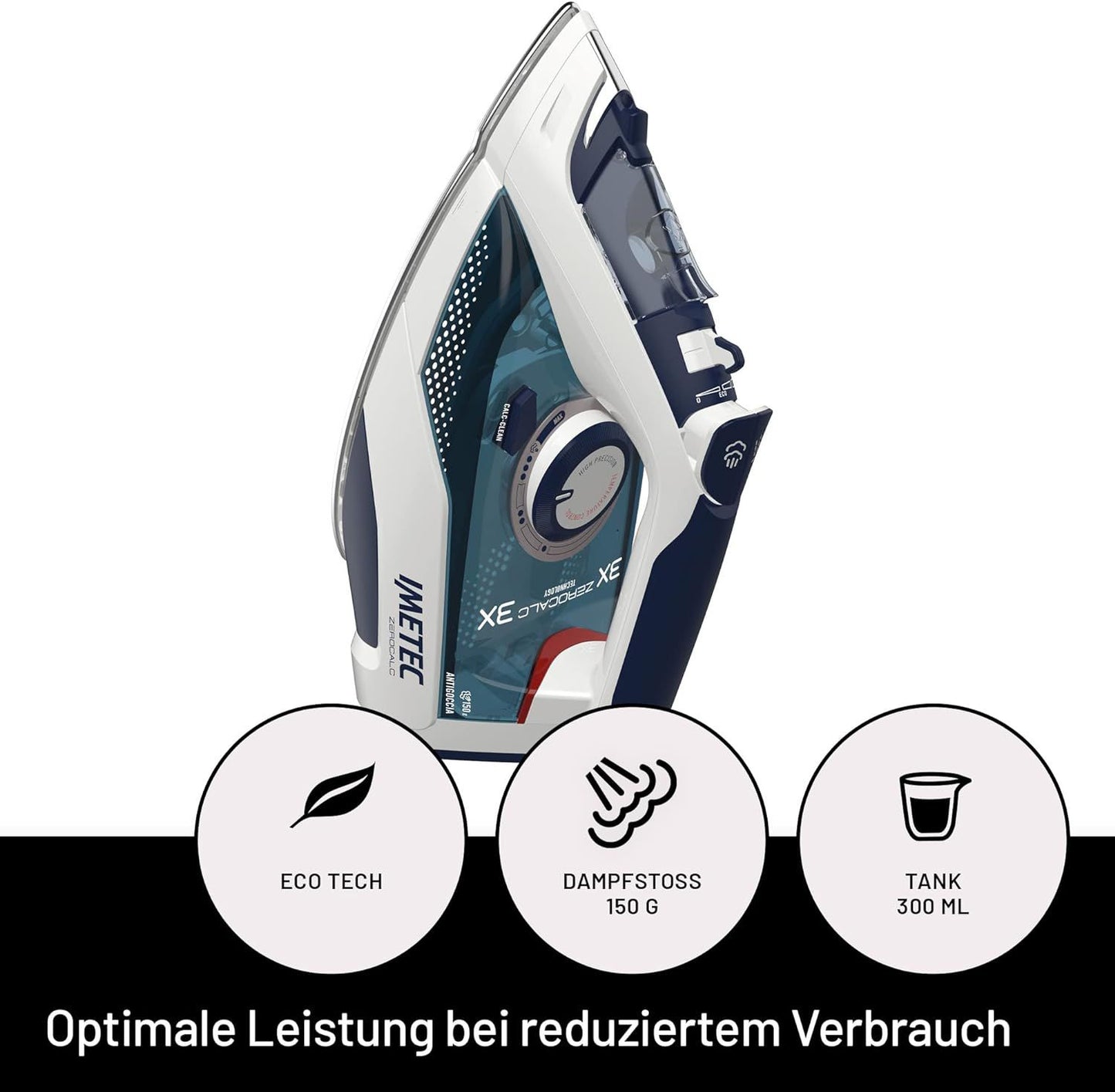 Imetec ZeroCalc Z3 3500 Steam Iron with Anticalcare Technology, Multi-Hole Stainless Steel Plate with 2400 W, Steam Boost 150 g, Calc Clean Function