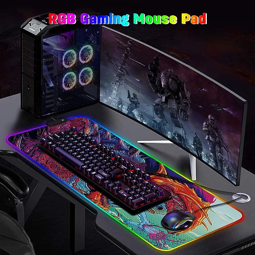 Large RGB Gaming Mouse Mat, Mouse Pads, 800x300x4 mm, Led Mousepad, Soft, Computer Keyboard, Mice, Mat for MacBook, PC, Laptop, Desk Gaming, Beast