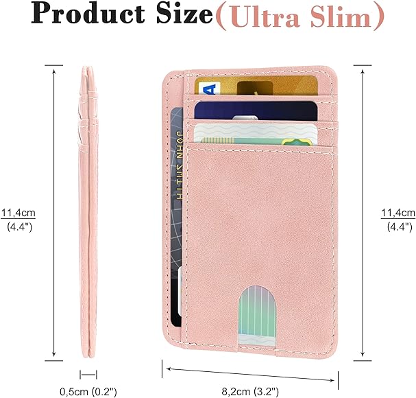 Slim Mini Wallet Women's Small Leather Minimalist Credit Card Holder Wallet with RFID Protection, Pink, Minimalist