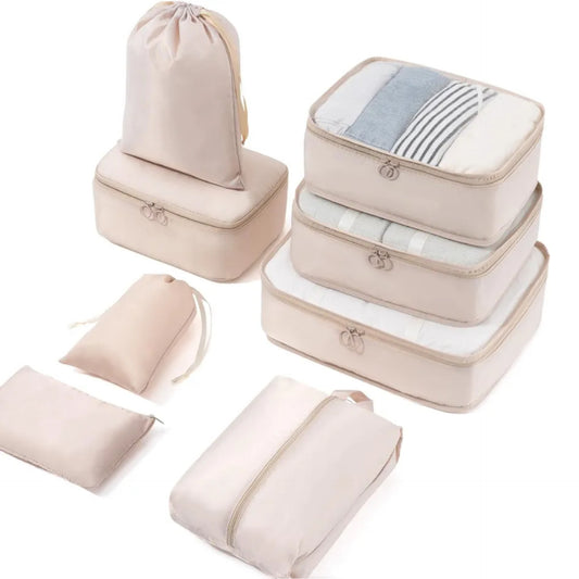 Suitcase Organiser Packing Cubes 8-Piece Packing Cubes Travel Organiser Packing Bags Clothes Bags Packing Cubes Luggage Storage Bags (Beige, 8 Pieces)