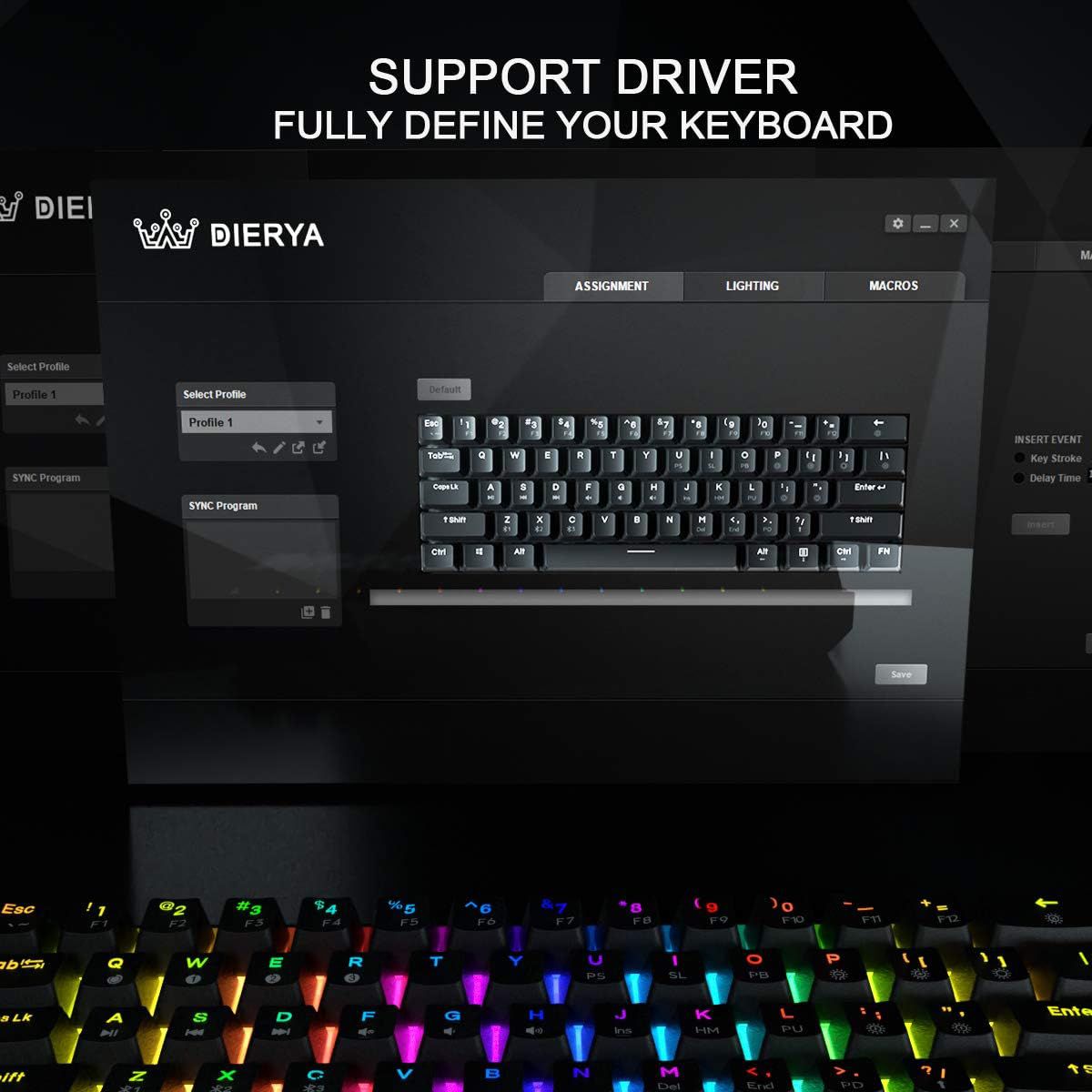 Dierya DK61E 60 % 61 Keys Mechanical Gaming Keyboard, RGB Backlit Wired polybutylene terephthalate (PBT) Keyboard Cap Waterproof Hot-Swap Capable Compact Computer Keyboard with Programmable Full Keys (Optical Silver Switch)