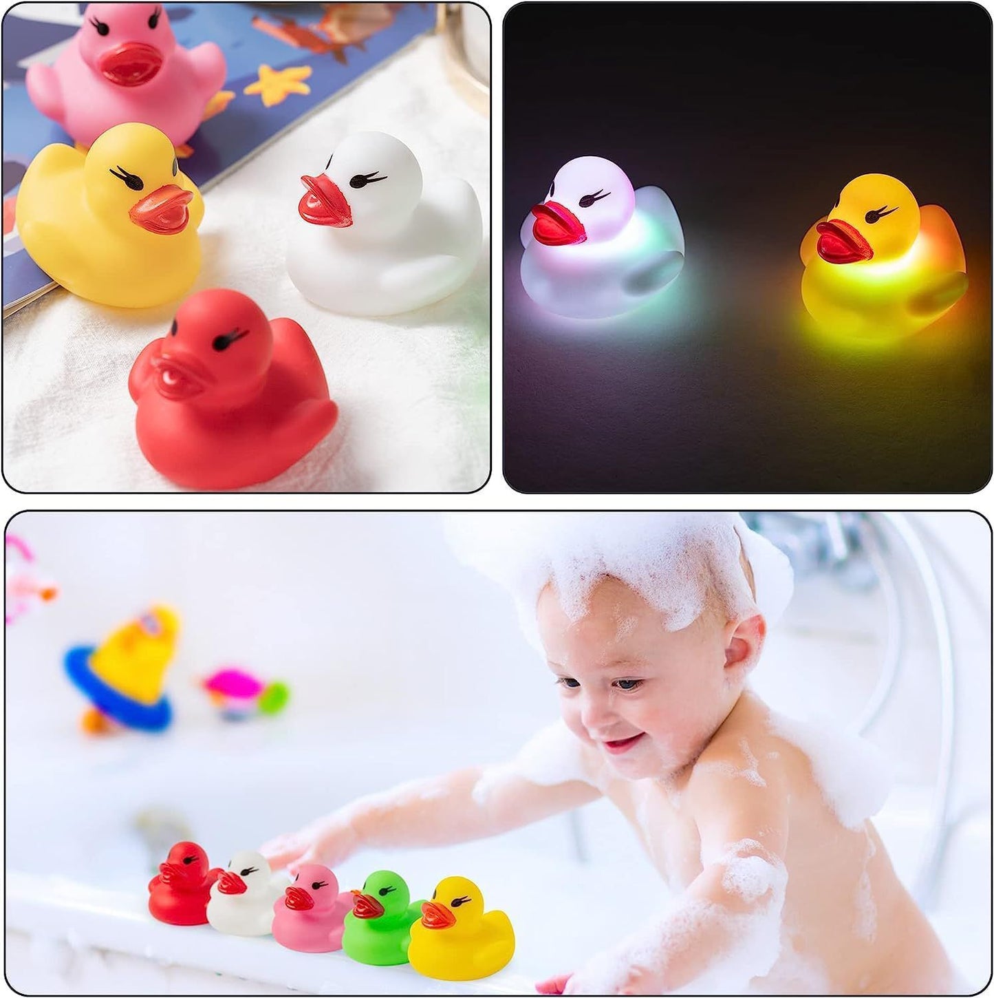 Luminous Floating Rubber Ducks Flashing Colour Classic Ducks Bath Toy for Children Baby Bath Time Duckling Changing Light in the Water Game Summer Water Fun Swimming Pool, Pack of 10