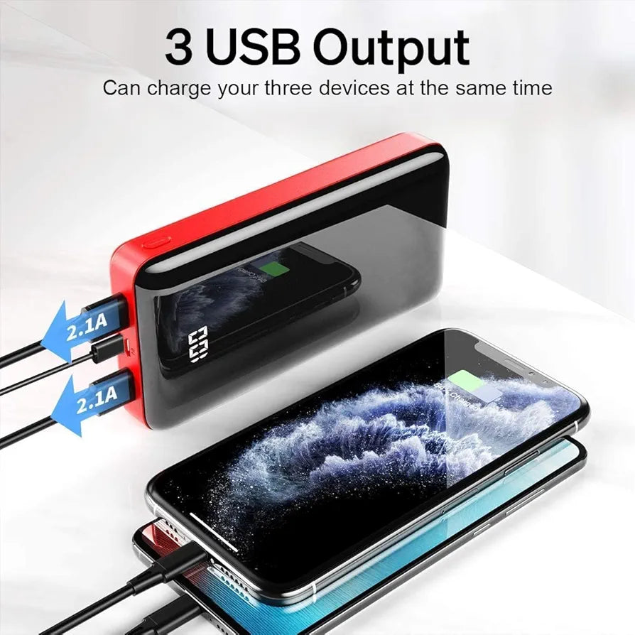 Powerbank 27000 mAh, High Capacity Power Bank with 3 Outputs and 2 Input USB Battery Pack with LED Digital Display Ultra Compact External Charger for Mobile Phones and Other