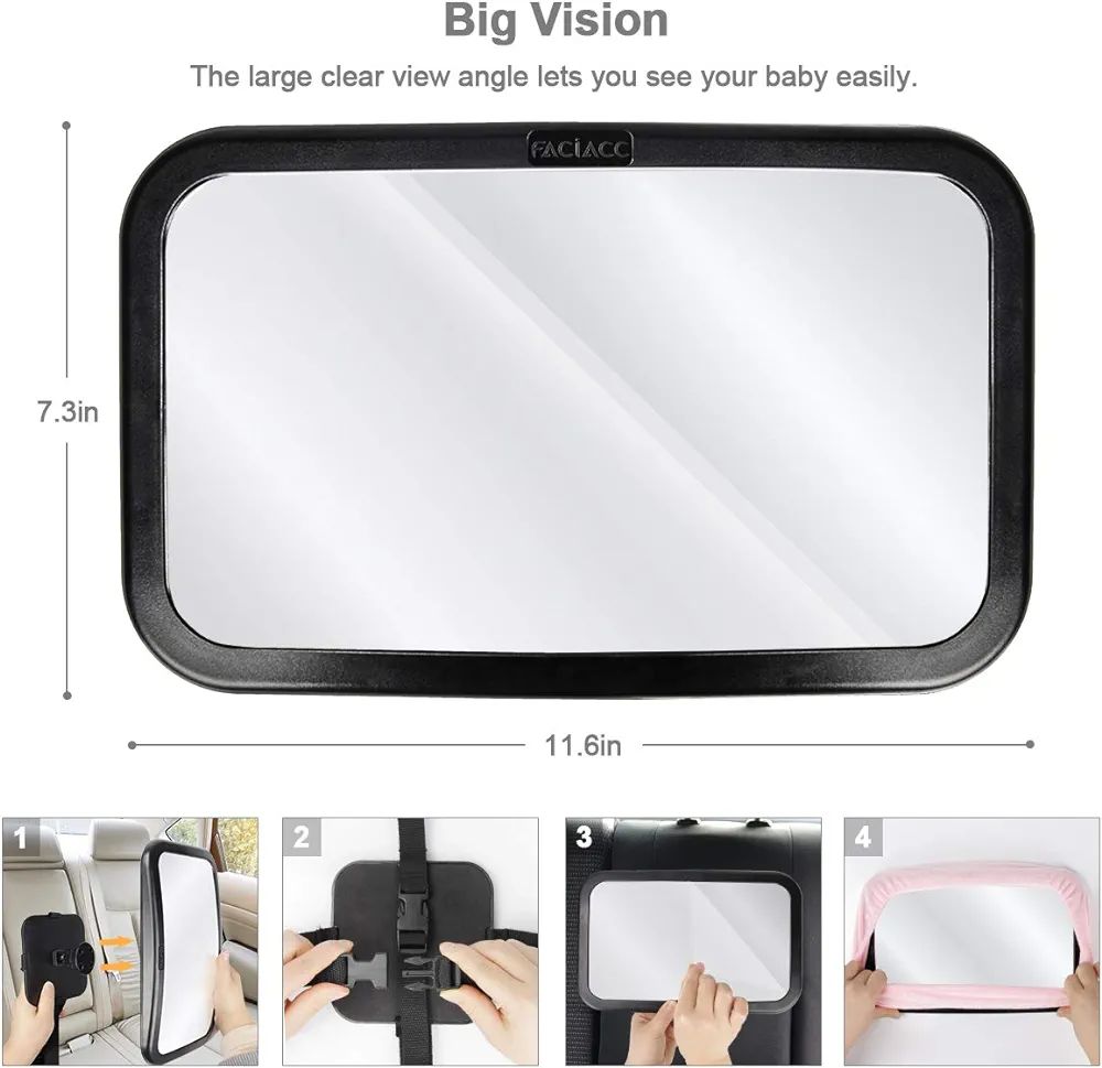 Rear Seat Mirror for Baby, Shatterproof Car Rear View Mirror for Baby Seat, Crystal Clear View, Shatterproof, Adjustable Mirror with Fabric Cover