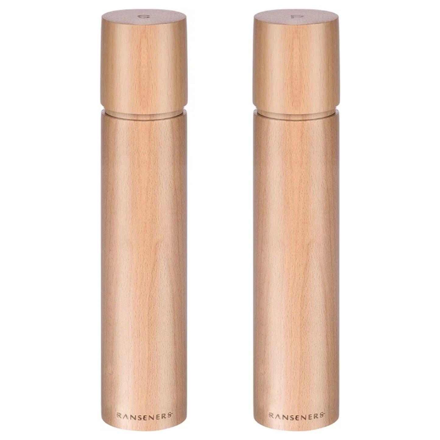 Salt and Pepper Mills Gift Set, Beech Wood, 260mm, XL Efficient Ceramic Grinder, Fineness Adjustable,