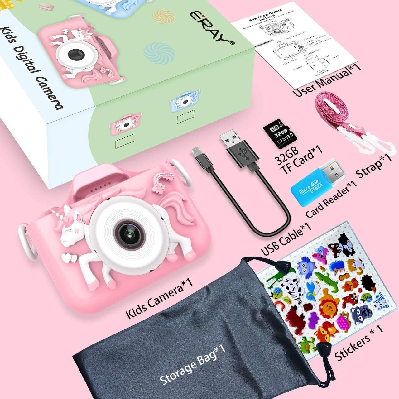 Children's Digital Camera, 20MP, 1080P HD, Double Lens, Selfie Camera, 8X Zoom, Automatic Shut-Off, 32GB TF Card, 2 Inch Children's Camera, Pink