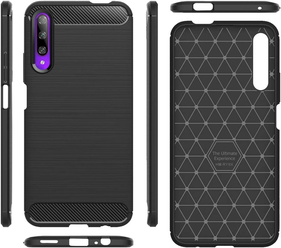 Design Case Compatible with Honor 9X Pro, Carbon Look Stylish Mobile Phone Case, Shockproof Silicone Protective Case, Thin Mobile Phone Cover, Bumper Soft Skin Case, Scratch-Resistant Back Cover - Black