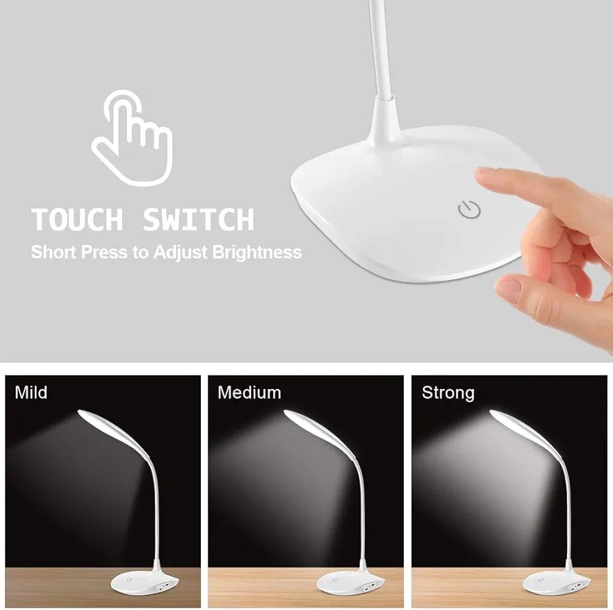 LED Desk Lamp, 360° Flexible Table Lamp, 3 Brightness Levels, Battery Table Lamp, Wireless 1200 mAh LED Table Lamp, Dimmable USB Connection Desk Lamp Children with Touch Control