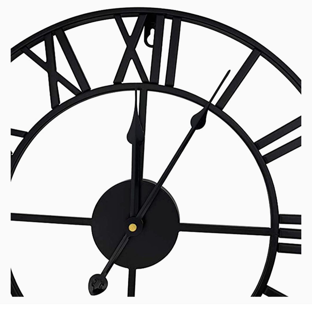 Large Wall Clock Modern, Oversized Rome Numeral Decorative Art Classic Metal Wall Clock, Indoor Silent Clock for Living Room Decor, Fireplace, Office (Black 18inch)