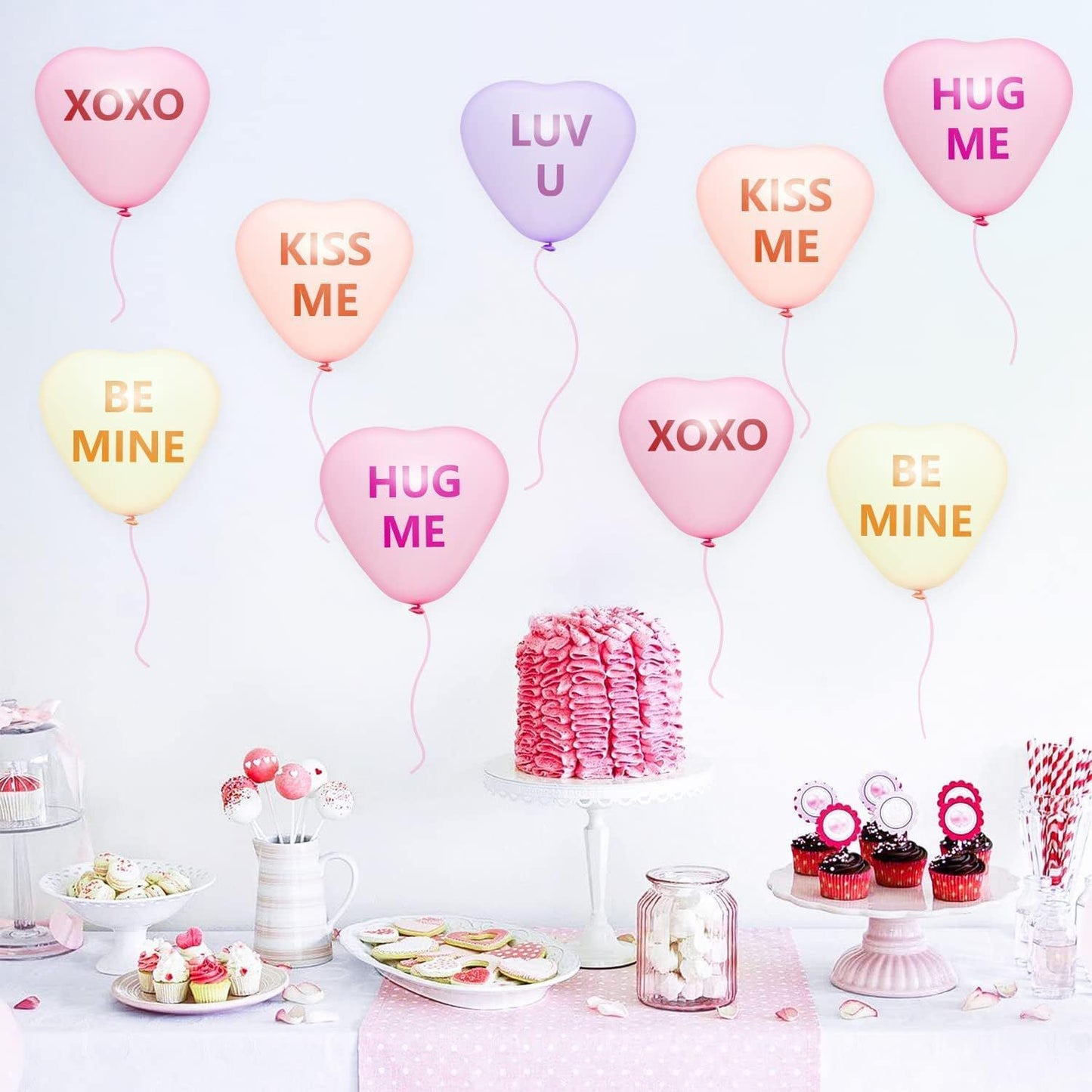 Pack of 52 Love Heart Shape Balloon Candy Colour Sweet Conversation Balloons for Celebration Valentine's Day XOXO LUV U BE MINE KISS ME Banner Decoration Marriage Proposal Anniversary Wedding, Pack of 52