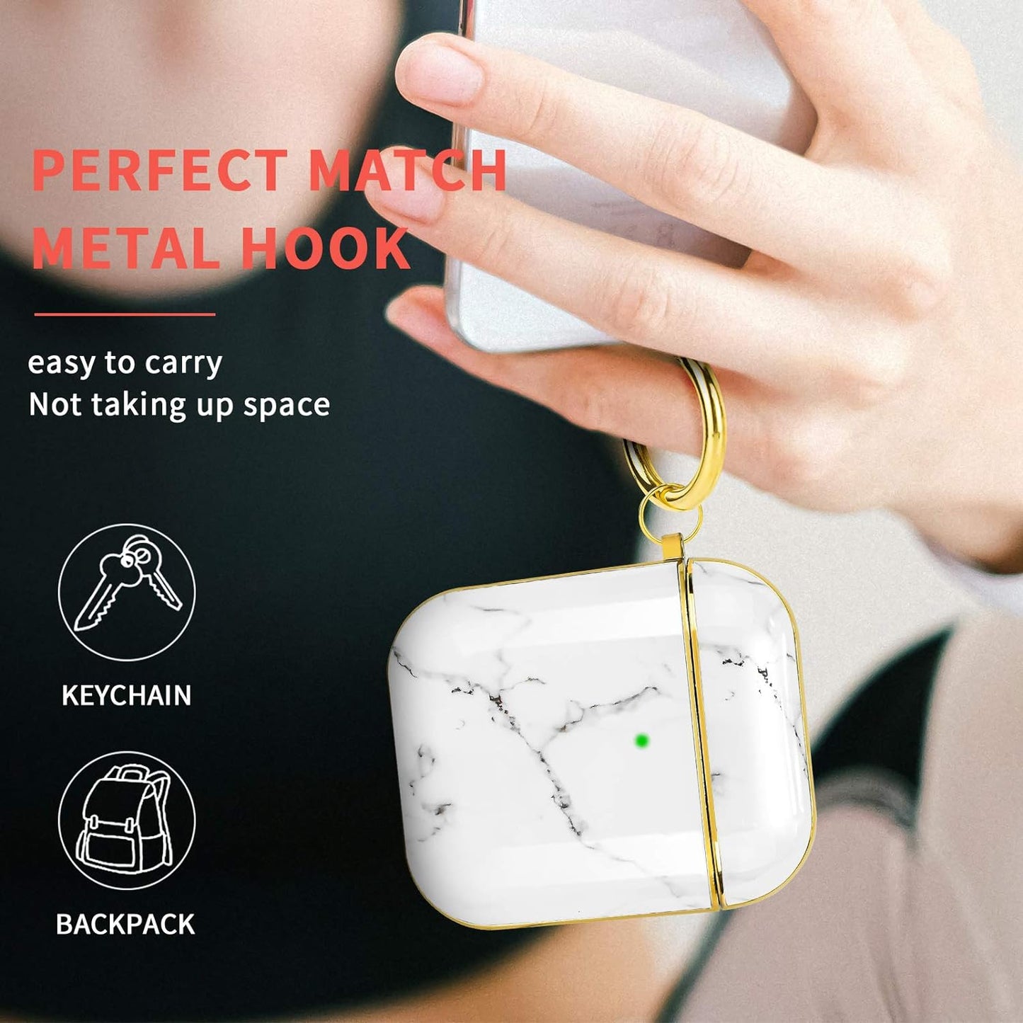 Case Compatible with Airpods, Ultra Thin Marble Airpod Case, Full Protection Case, Marble Pattern Airpods Case with Keychain, Portable Case for AirPods 2, Earpods Earphone Charging Bag