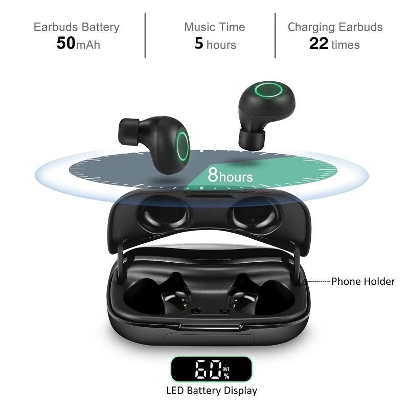 Bluetooth Wireless Headphone For Communication and In-Ear Style Headphone with Microphone, Long Battery Timing True Wireless Earbuds S9, Black