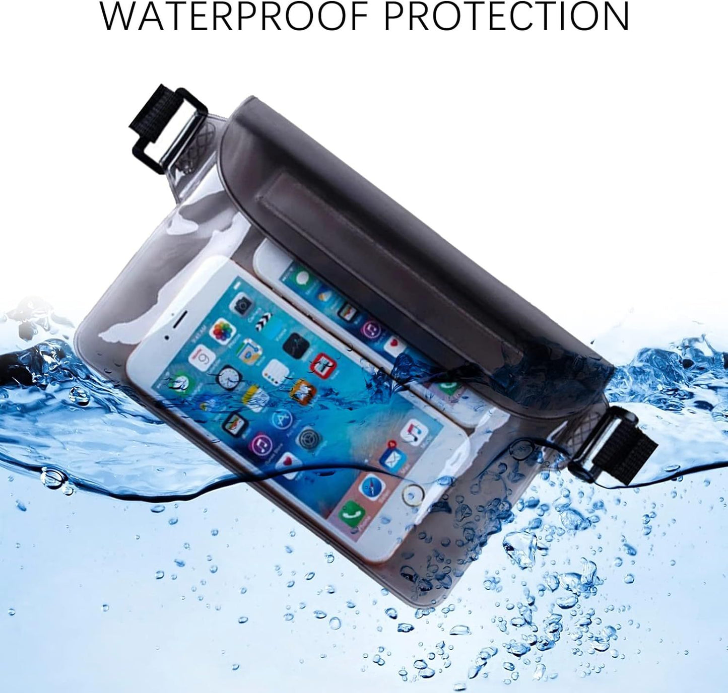 Waterproof bag bum bag, waterproof bag with adjustable strap, waterproof bag, mobile phone case, protective case for water sports, beach, swimming, black, Neck pouch