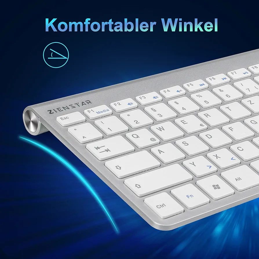 Mini Wireless Keyboard (German QWERTZ) with 2.4 GHz USB Receiver for Computer, Laptop (Silver)