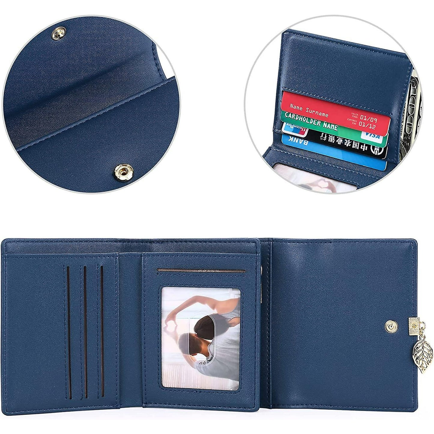 Pu Leather Delicate Leaf Pendant Women Coin Purse, Zipper Coin Purse With 6 Credit Card Slots, Royal Blue