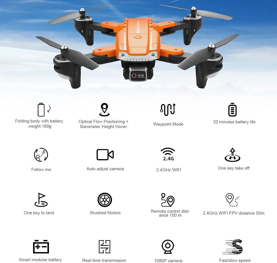 BC10 Professional 1080P Camera Drone, Foldable RC Quadcopter Drone, Suitable for Beginners, with 2 Batteries Flight Time 32 Minutes