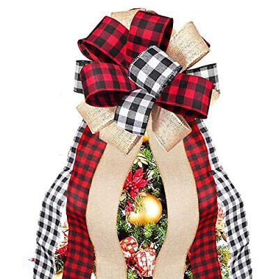 Christmas Tree Topper, Plaid Decorative Bow, Handmade Farmhouse Large Christmas Tree Topper