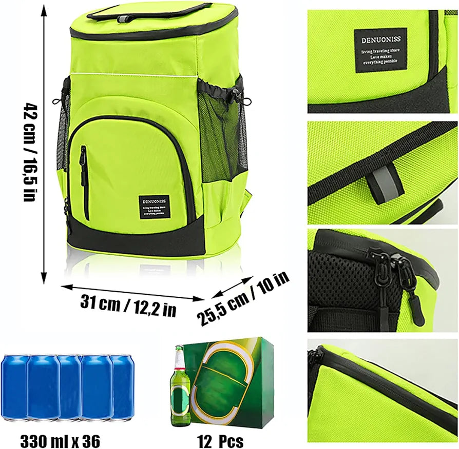 33L Large Cool Bag, Waterproof Insulated Backpacks, Cool Bag, Cold Beer Picnic Backpack with Cooling Compartment, Picnic Basket 2-4 People, Mobile Fridge for Car (Yellow)