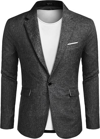 Men's Sporty Regular Fit Linen Suit Coat, Modern Leisure Jacket, Suit Jacket, A-Black