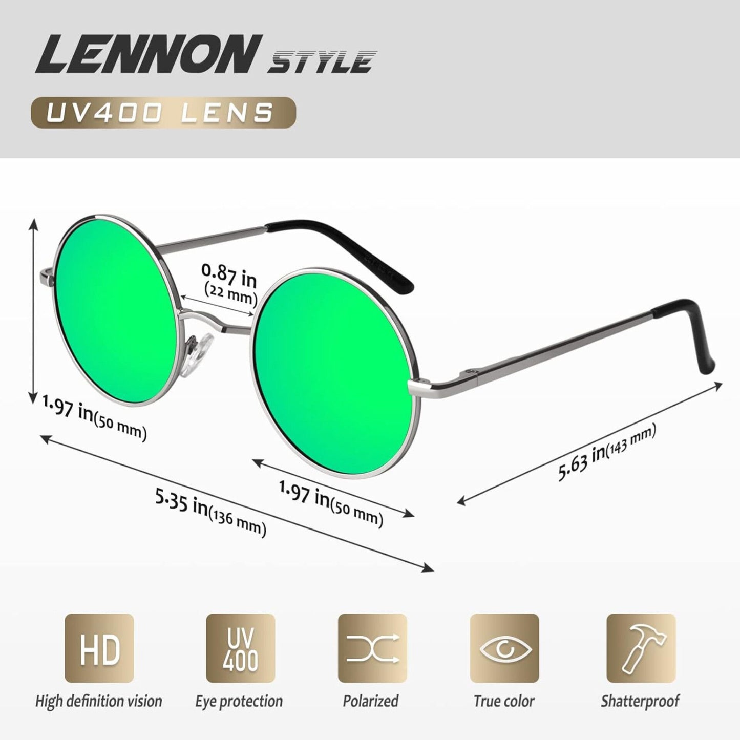 Small Retro Vintage Style John Lennon Inspired Round Metal Circle Sunglasses For Women And Men Polarized