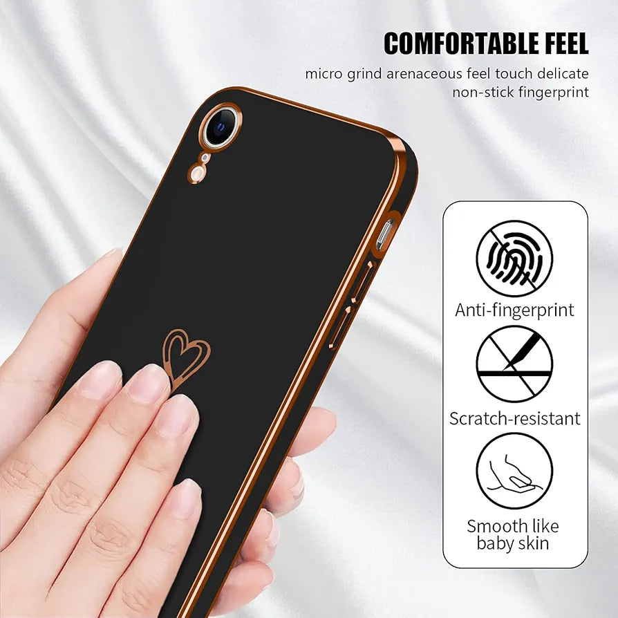 Case Compatible with iPhone XR Case, Electroplated Cute Love Heart Pattern Soft Silicone Case for Women and Girls, Matte Texture Slim TPU Shockproof Back Case for iPhone XR, Black