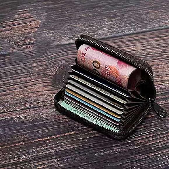 Credit Card Holder for Men and Women, Card Holder with Anti-Demagnetization, Wallet with Zipper, Cash, Change, Large Capacity, 11 Card Slots, Credit Card Holder with Key Ring, black