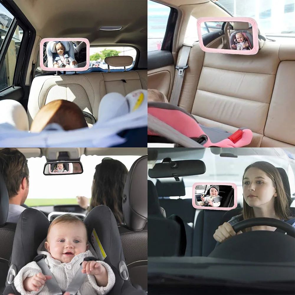 Rear Seat Mirror for Baby, Shatterproof Car Rear View Mirror for Baby Seat, Crystal Clear View, Shatterproof, Adjustable Mirror with Fabric Cover