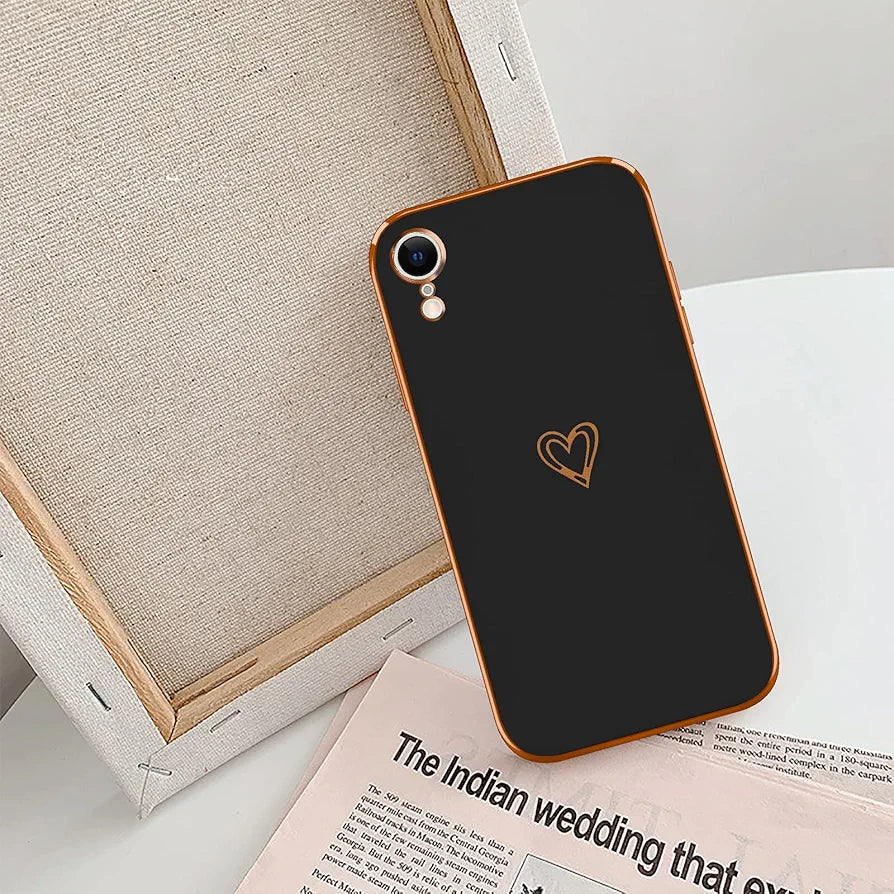 Case Compatible with iPhone XR Case, Electroplated Cute Love Heart Pattern Soft Silicone Case for Women and Girls, Matte Texture Slim TPU Shockproof Back Case for iPhone XR, Black