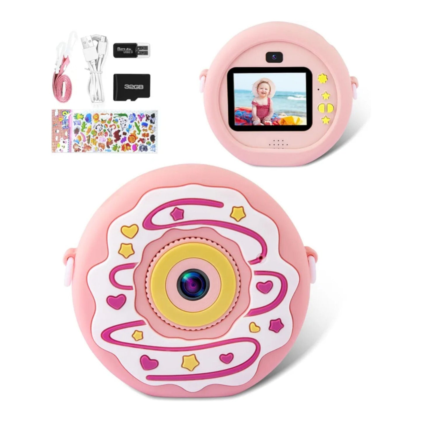 Children's Camera, Digital Camera for Children, 40MP, 1080P HD, Double Lens, Selfie Camera, 8X Zoom, Automatic Shut-Off, 32GB TF Card, 2.4 Inch Digital Camera Children, Pink