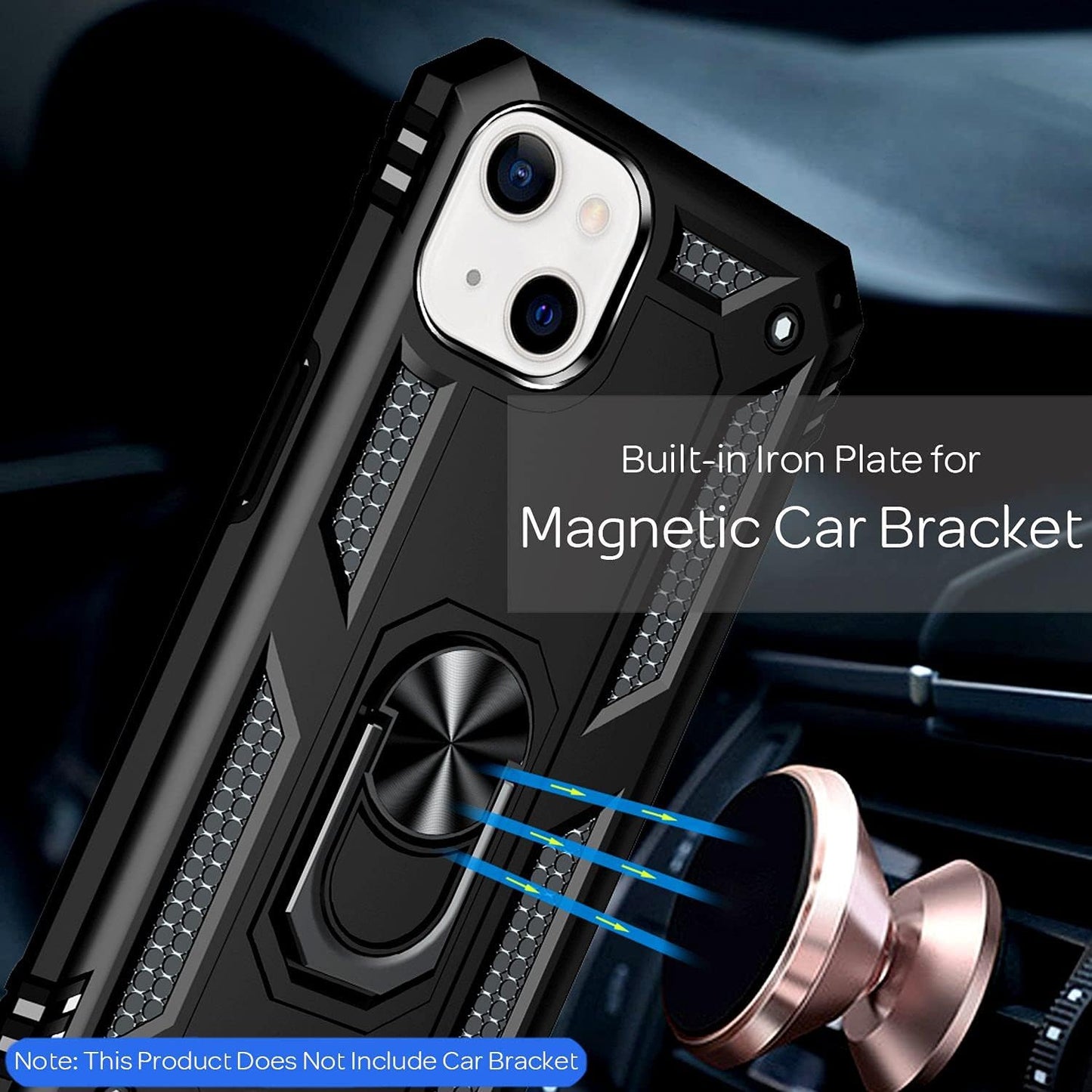 Military-Style Ring Case Compatible with iPhone 13 Mini Case, Extremely Protective Shockproof Robust Outdoor Case, 360° Ring for Stand Function & Car Holder, Hard Case & Silicone Cover