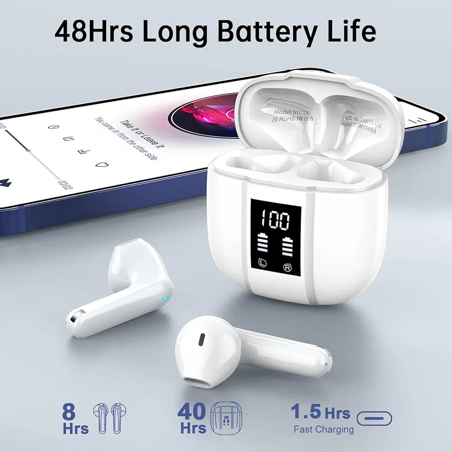 Wireless Earbuds, Bluetooth 5.3, Hi-Fi Stereo, 3g in Ear with 4 ENC Mic, 48Hrs USB-C LED Mini Charging Case Ear Buds, IP7 Waterproof Sport Earphones for Android iOS [2023]