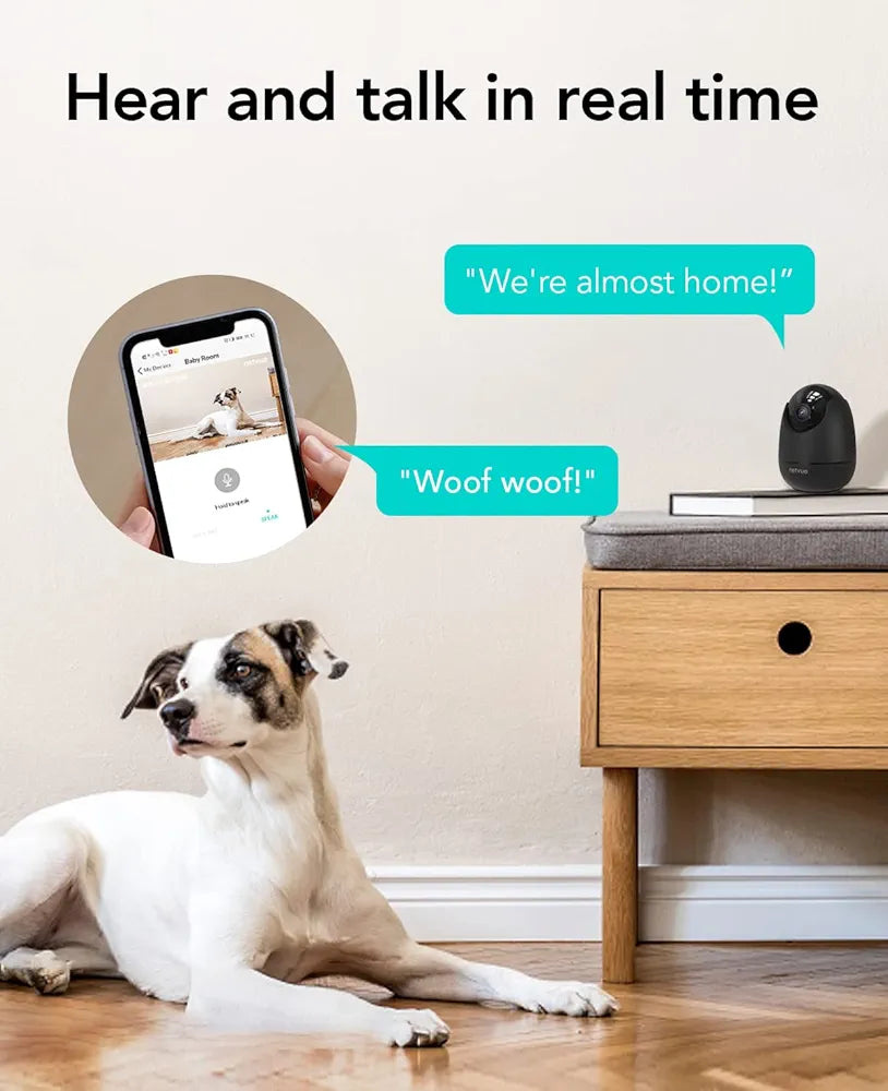 Netvue Pet Camera 360° Indoor Camera, Dog Cat Baby Monitor with Camera and Night Vision, WiFi Smart Security Camera Motion Sensor, 2-Way Audio, Pan/Tilt/Zoom, App Control, Compatible with Alexa, Black