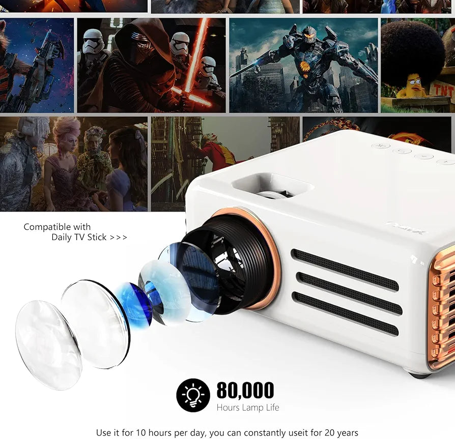 XIDU 1080P HD Projector, WiFi Projector Bluetooth Projector, XIDU 8000L with 240" Portable Outdoor Movie Projector, Home Theater Video Projector Compatible with HDMI USB TV Stick, iOS & Android Smartphone