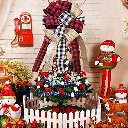 Christmas Tree Topper, Plaid Decorative Bow, Handmade Farmhouse Large Christmas Tree Topper