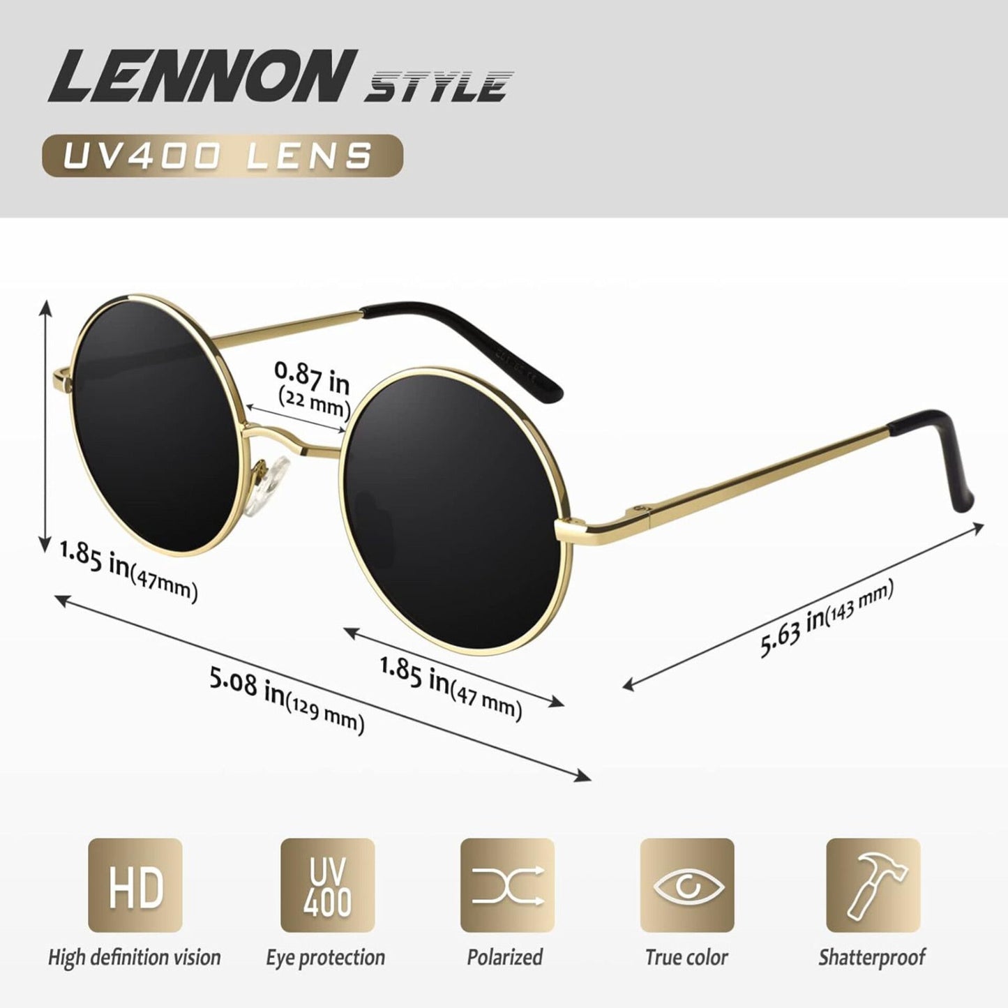 Small Retro Vintage Style John Lennon Inspired Round Metal Circle Sunglasses For Women And Men Polarized