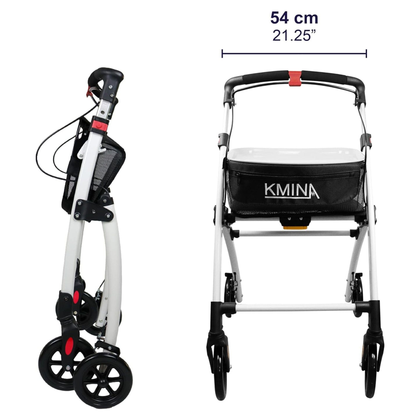 KMINA PRO - Folding Rollator Walker for Elderly, Mobility Walker for the House, Indoor Rollator with Tray, Small 4 Wheeled Walker, Walking Frame with Wheels, Wheeled Zimmer Frame, Rollator Black