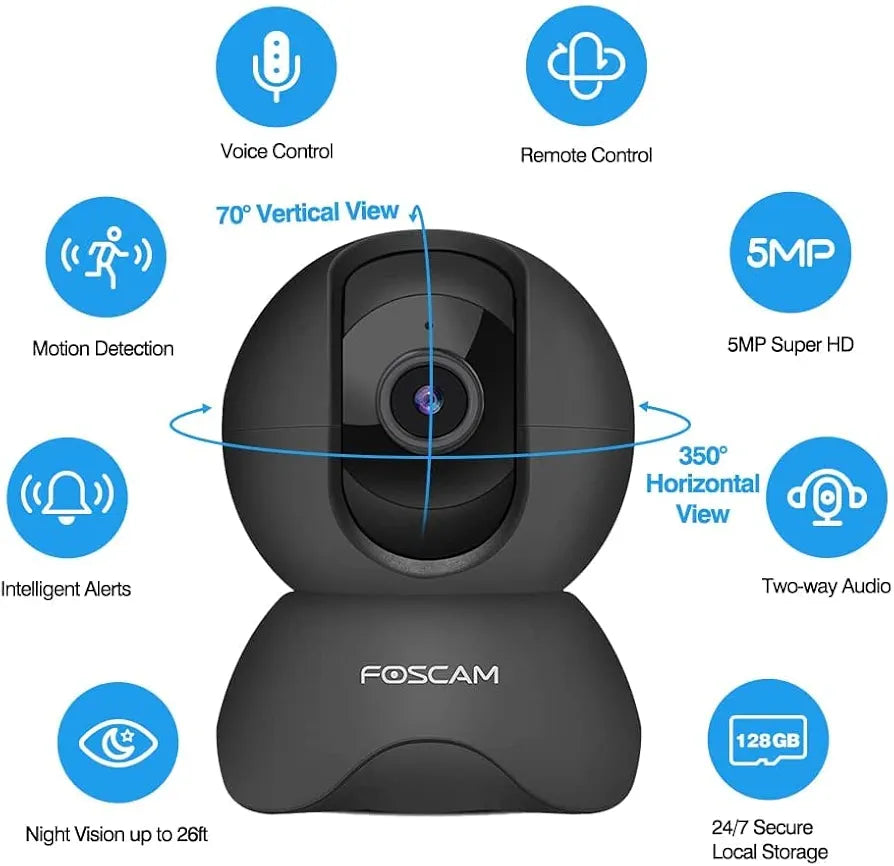 5MP WiFi Pet Cameras for Home Security, 2.4GHz Indoor Camera Baby Monitor with 360° Pan Tilt, 2-Way Audio, 6X Digital Zoom, Night Vision, AI Human Detection, Cloud & SD Card Storage