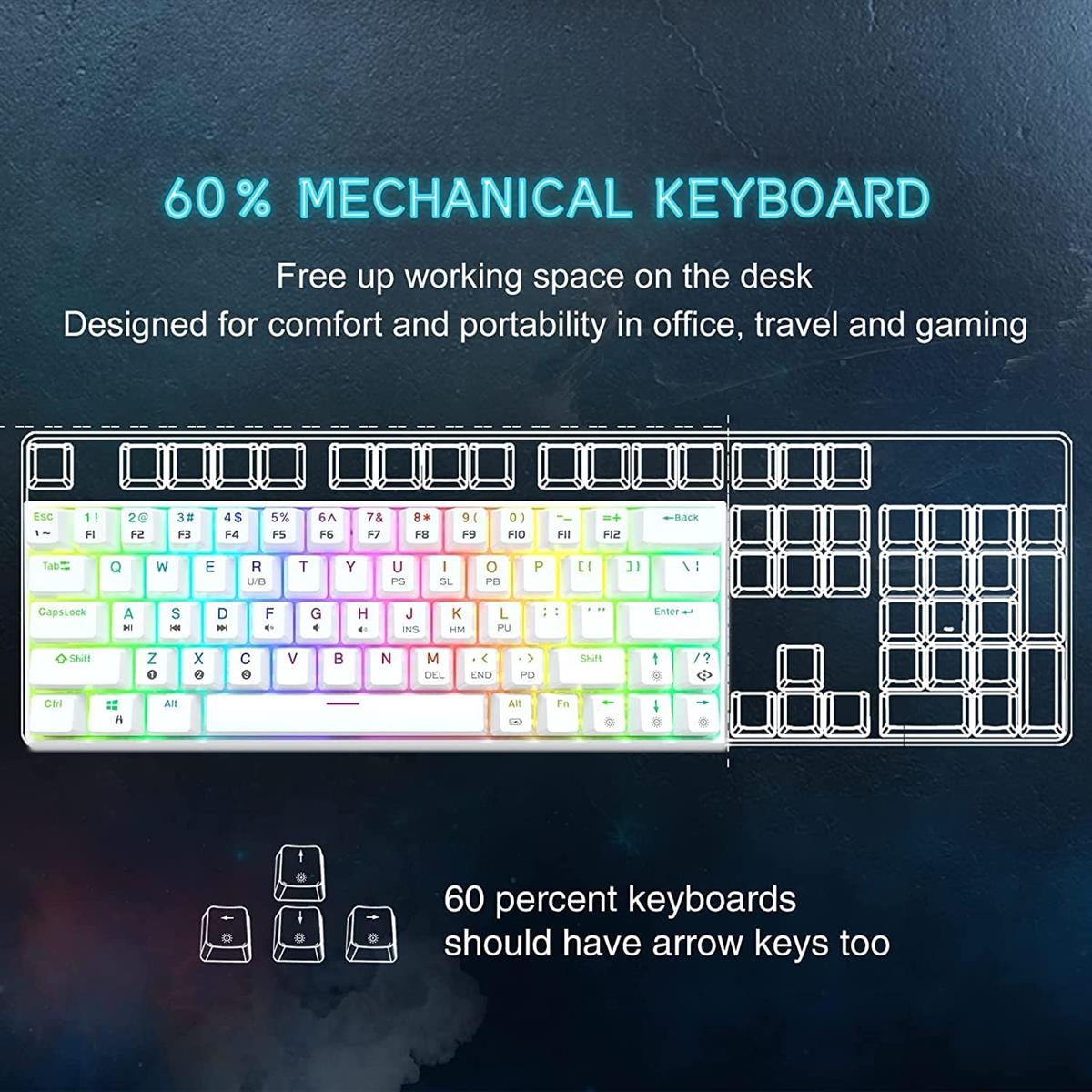 DIERYA DK63N 60% Wireless Wired Mechanical Gaming Keyboard, RGB Backlit Bluetooth Keyboard w/Arrow Keys, 63 Keys Ultra-Compact Keyboard Full Keys Programmable w/Brown Switch for Windows Laptop PC Mac