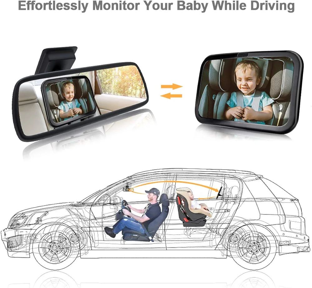 Rear Seat Mirror for Baby, Shatterproof Car Rear View Mirror for Baby Seat, Crystal Clear View, Shatterproof, Adjustable Mirror with Fabric Cover