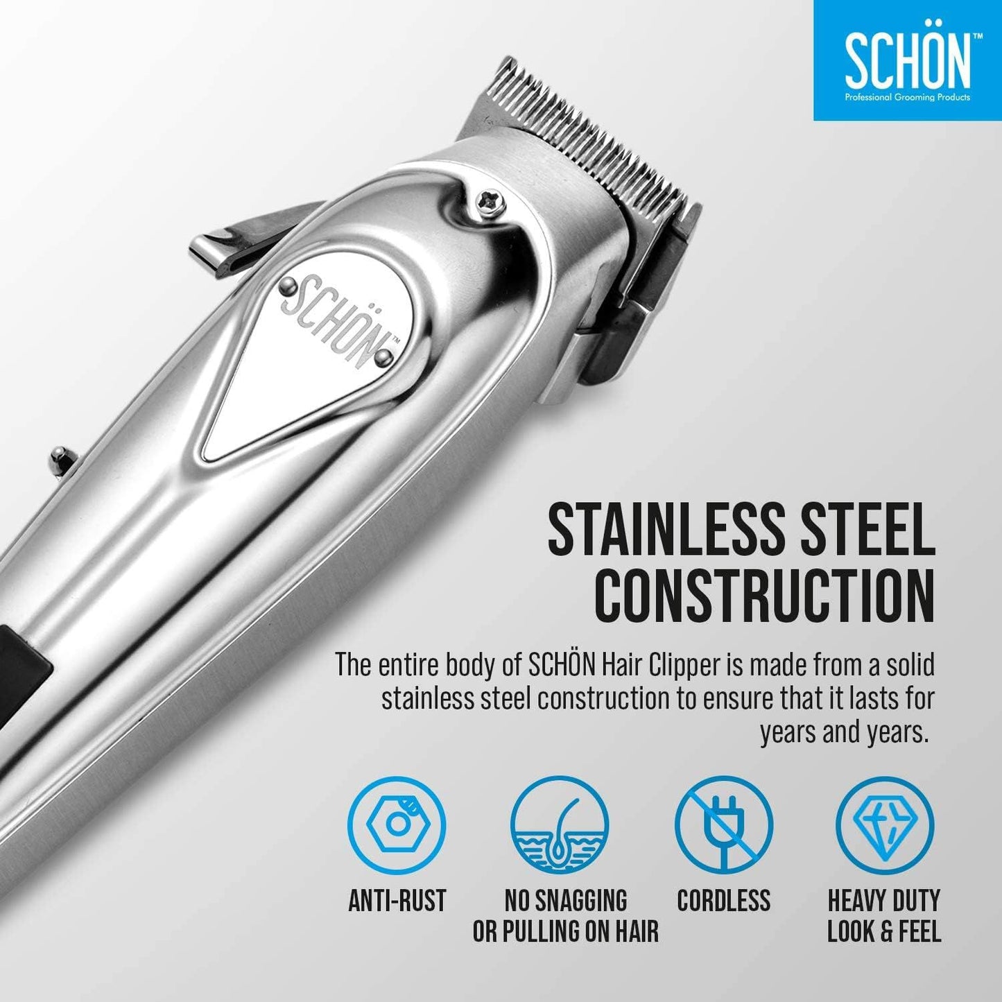 Stainless Steel Cordless Professional Hair Clipper, Cordless Care Set and Rechargeable with LED Indicator