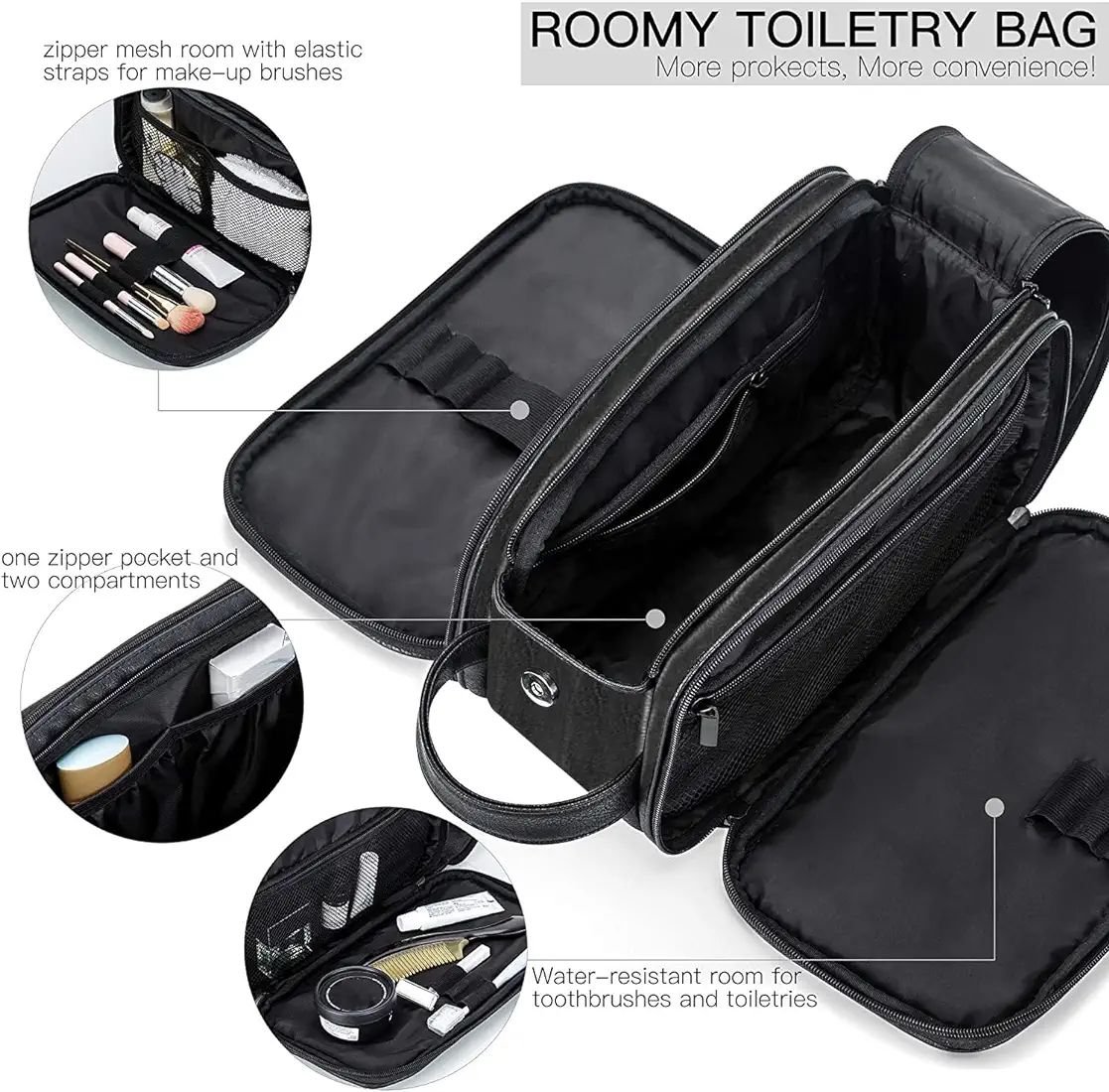 Toiletry Bag for Men Large Travel Shaving Dopp Kit Water-resistant Bathroom Toiletries Organizer PU Leather Cosmetic Bags