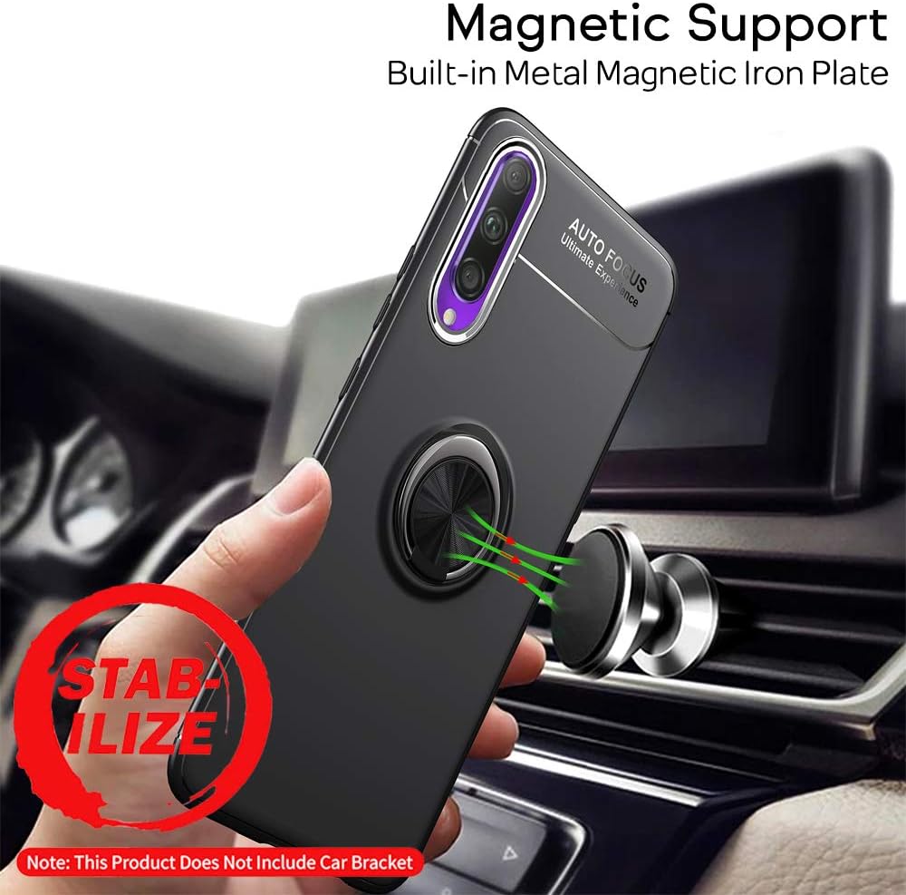 Ring Mobile Phone Case Compatible with Honor 9X Pro, Silicone Cover with 360 Degree Finger Holder for Magnetic Car Holder, Protective Phone Case, Mobile Phone Case, Bumper, Back Cover - Black