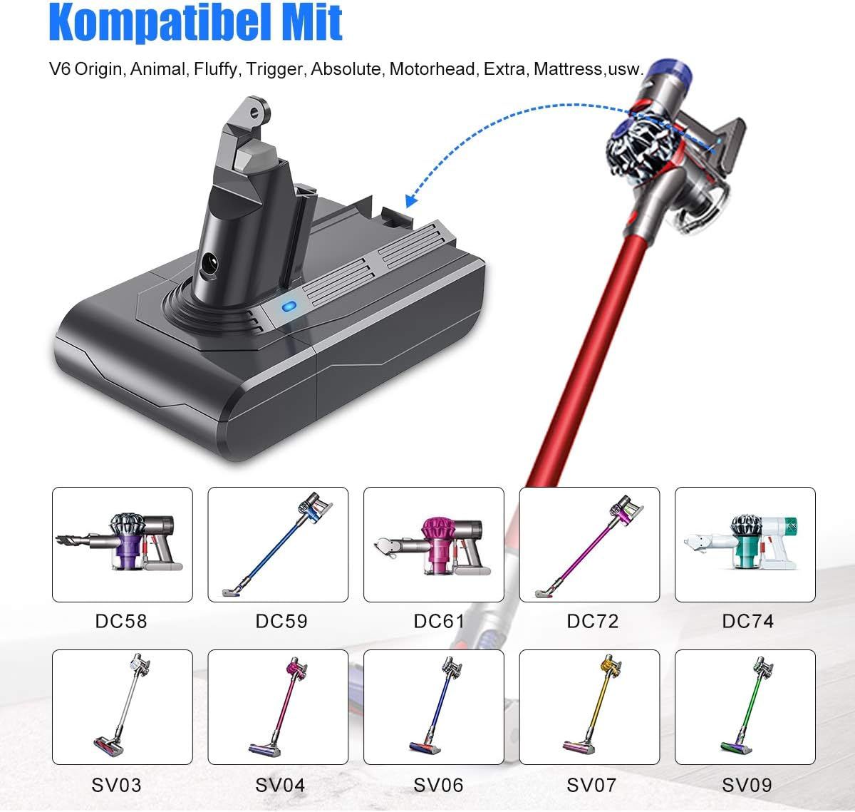 Battery for V6, 21.6V, 3500mAh Li-ion Battery 595 650 770 880 DC58 DC59 DC61 DC62 DC72 DC74 SV03 SV04 SV05 SV06 SV07 SV09 Slim Animal Absolute Trigger Handheld Vacuum Cleaner Battery