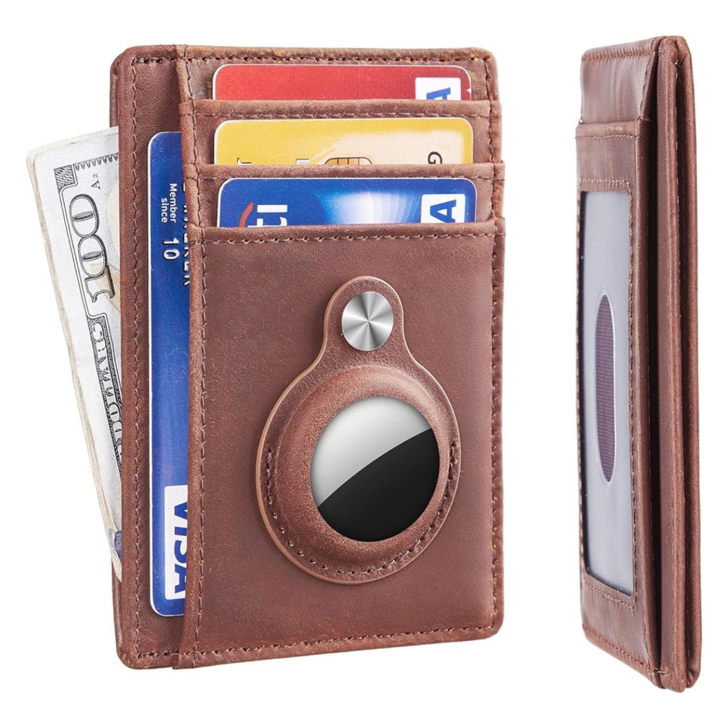 Slim Minimalist Front Pocket Wallet with Built-in Case Holder for AirTag