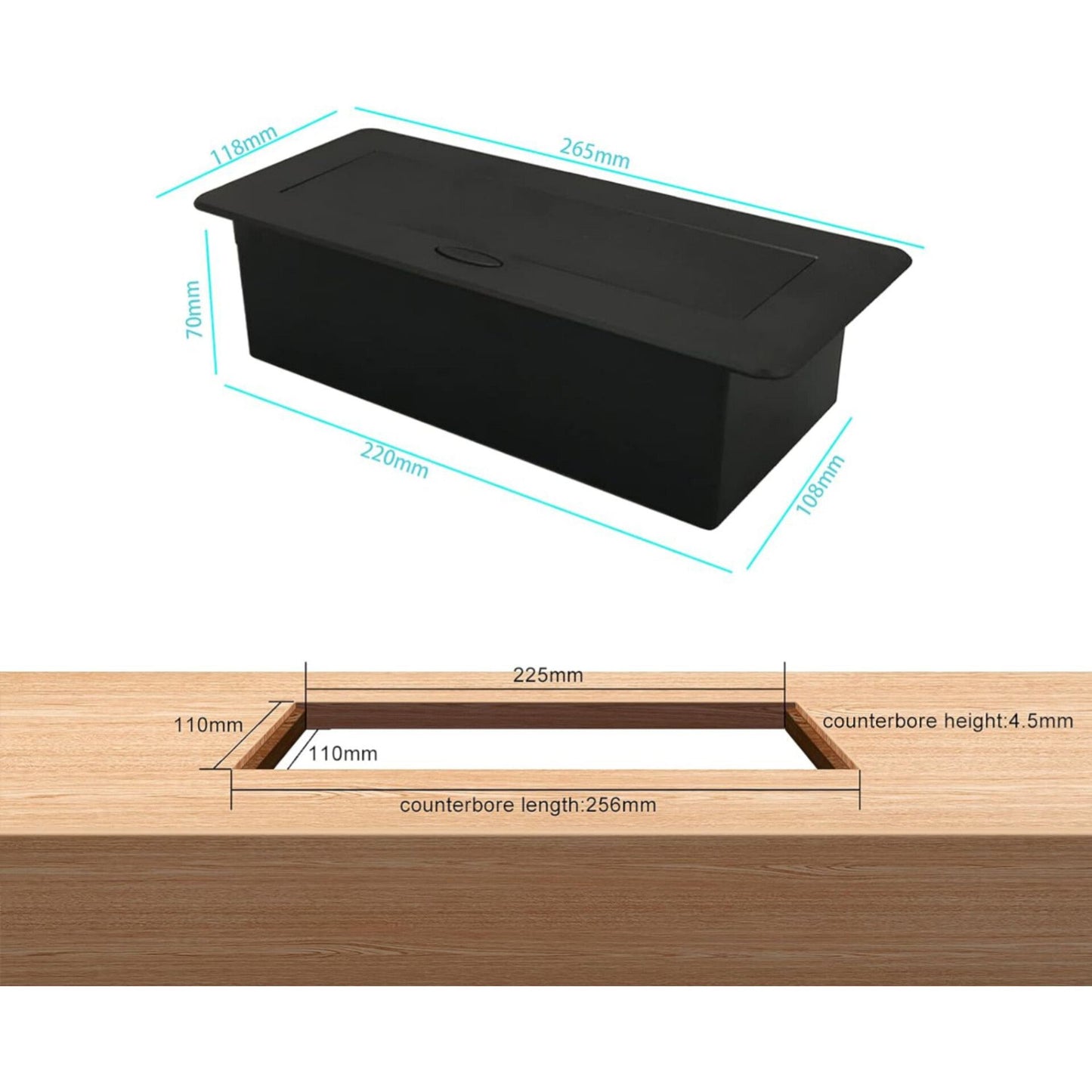 Table Socket Retractable Sockets with 2 EU LAN HDMI and 5V3.1A USB Typec Chargers, 1.5 m Cable, Black